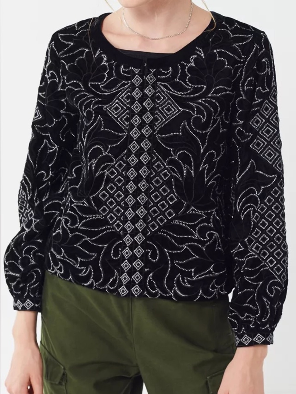 UO Margeaux Velvet Embroidered Jacket,medium